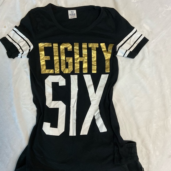 Vintage PINK Victoria Secret Black and Gold 'Eighty Six' Top and Pants S… - Picture 2 of 13